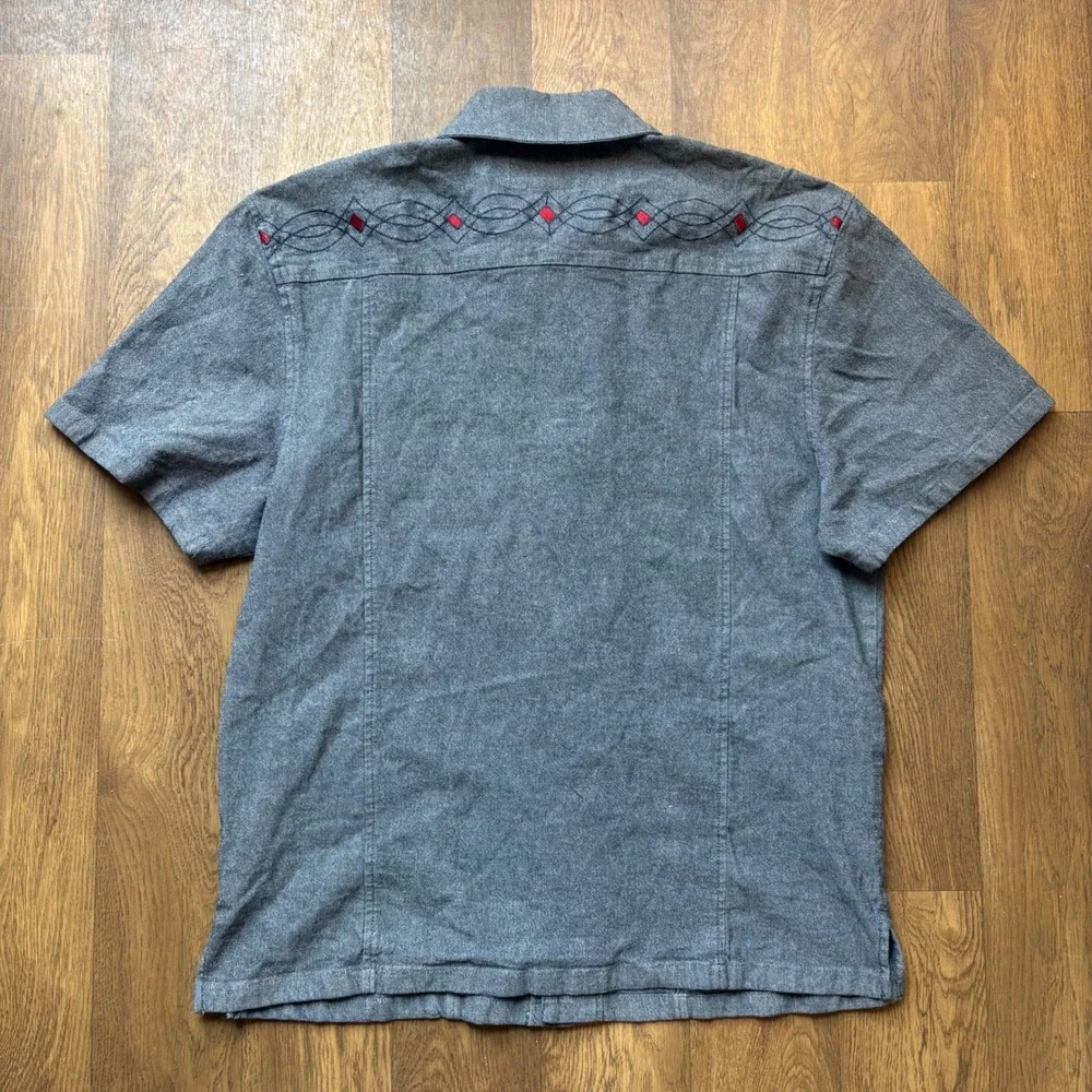 Vtg Y2K Jordan Brand Rockabilly Back Embroidered Denim Short Sleeve Chore Shirt